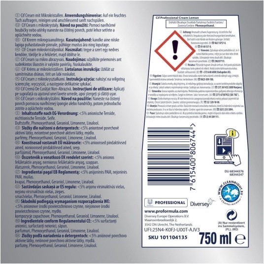 CIF Professional Cream Lemon - mleczko do czyszczenia - cytrynowe 750 ml -zdjęcie numer 3