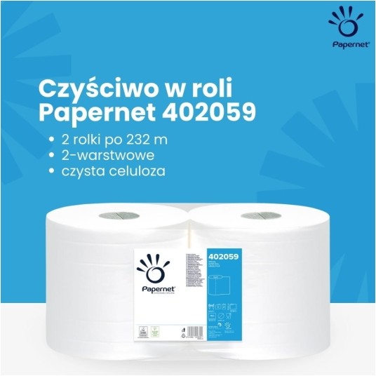 Czyściwo celulozowe Papernet 402059 - Białe - 232 m - 2 rolki -zdjęcie numer 4