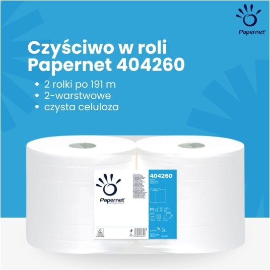 Czyściwo celulozowe Papernet 404260 - 2W - białe - 190,8 m - 2 rolki - system W1 -zdjęcie numer 4