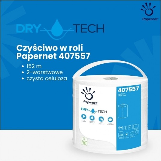 Czyściwo celulozowe Papernet 407557 DryTech - 2W - białe - 152 m - 1 rolka - system W1 -zdjęcie numer 4