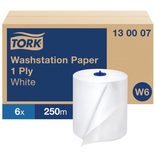 Czyściwo papierowe Tork 130007 - białe - 250 m - 6 rolek - system W6 -zdjęcie numer 1