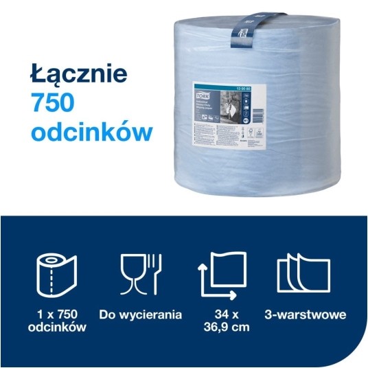Czyściwo papierowe Tork 130080 - niebieskie - 255 m - 1 rolka - system W1 -zdjęcie numer 7