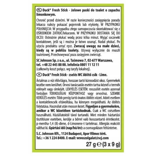 Duck Fresh Stick Lime WC - żelowe paski do WC - 27G -zdjęcie numer 2