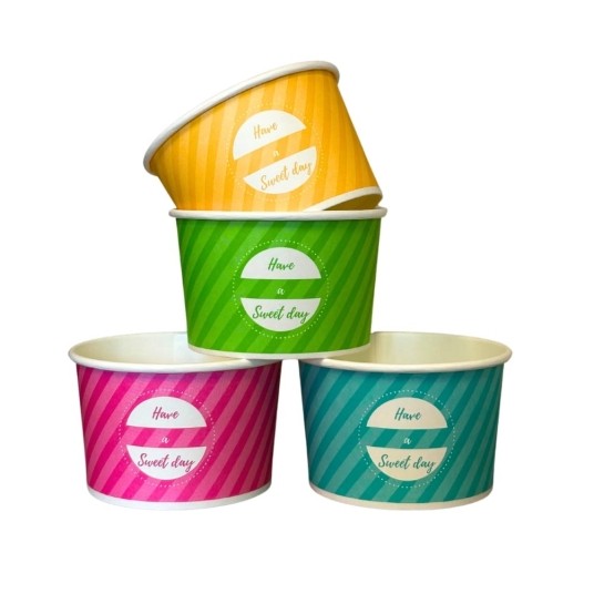 Kubeczki papierowe na lody - bez plastiku - mix kolorów - 245 ml - 50 szt. -zdjęcie numer 1