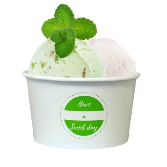 Kubeczki / pucharki papierowe na lody bez plastiku – białe z nadrukiem - 360 ml – 45 szt. -zdjęcie numer 2