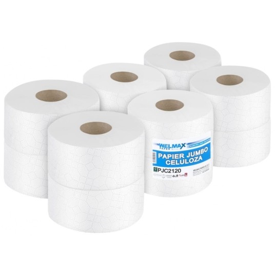 Papier toaletowy Welmax - mini jumbo - celuloza - biały - 12 rolek -zdjęcie numer 1