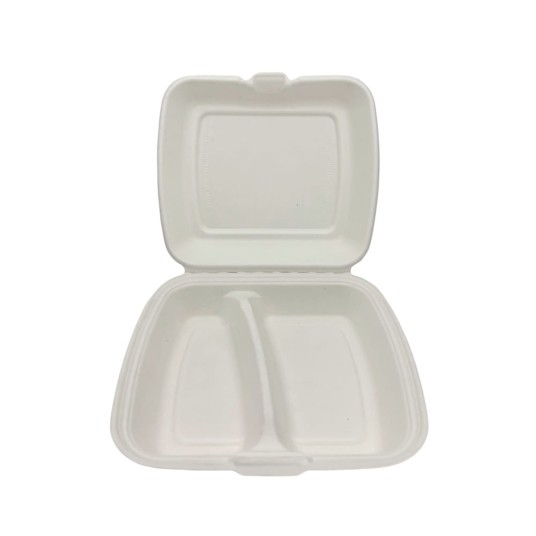 Pojemnik obiadowy menu box BIO z włókna - dwukomorowy - 23 x 20,5 cm - 50 szt. -zdjęcie numer 4