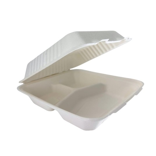 Pojemnik obiadowy menu box BIO z włókna - trzykomorowy - 23 x 20,5 cm - 50 szt. -zdjęcie numer 1