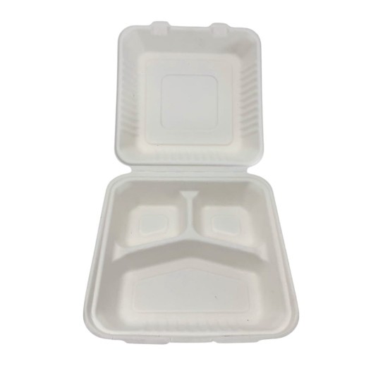 Pojemnik obiadowy menu box BIO z włókna - trzykomorowy - 23 x 20,5 cm - 50 szt. -zdjęcie numer 4