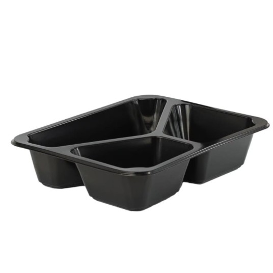 Pojemniki obiadowe do zgrzewu - 227x178x50 mm - trójdzielne - 80 szt. -zdjęcie numer 1
