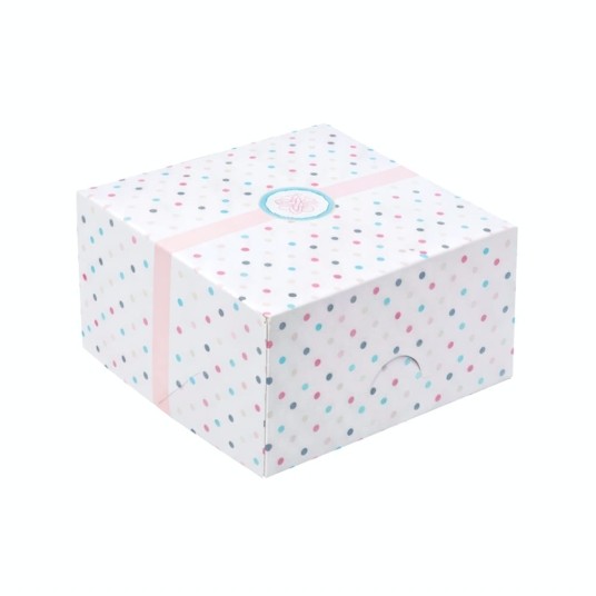 Pudełko kartonowe na ciasto - 13 x 13 x 7 cm - kropki - 20 szt. -zdjęcie numer 2