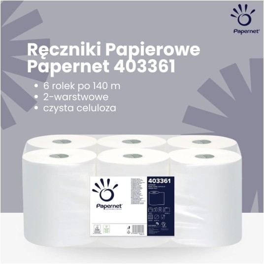 Ręczniki papierowe Papernet 403361 Autocut - 2W - białe - 140 m - 6 rolek - H13 -zdjęcie numer 4