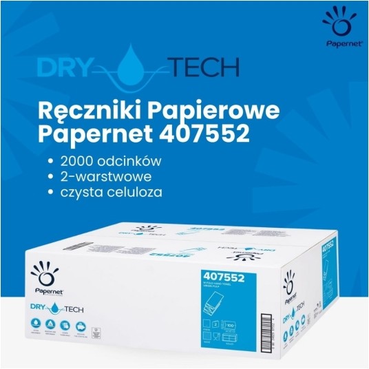 Ręczniki papierowe Papernet 407552 w składce ZZ Dry Tech - białe - 4 panele - 2000 odcinków - H2 -zdjęcie numer 5