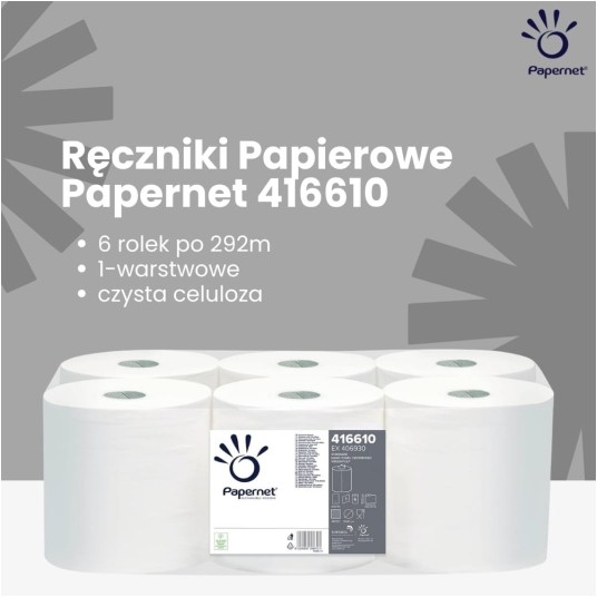 Ręczniki papierowe Papernet 416610 Centrefeed - białe - 292m - 6 rolek -zdjęcie numer 4