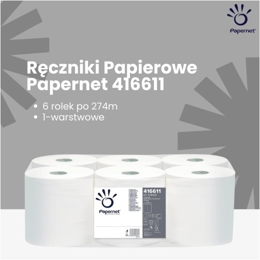 Ręczniki papierowe Papernet 416611 Centrefeed - białe - 274m - 6 rolek -zdjęcie numer 4