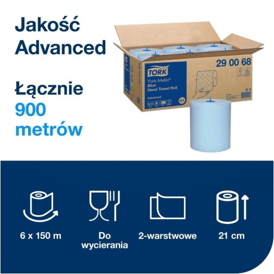 Ręczniki papierowe Tork 290068 - Matic - system H1 - 150 m - niebieski - 6 rolek -zdjęcie numer 3