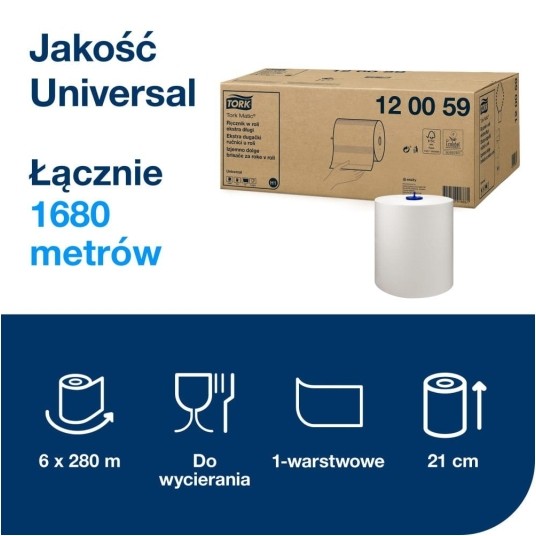 Ręczniki papierowe Tork Matic 120059 - System H1 - długość rolki 280 m - 6 rolek -zdjęcie numer 6