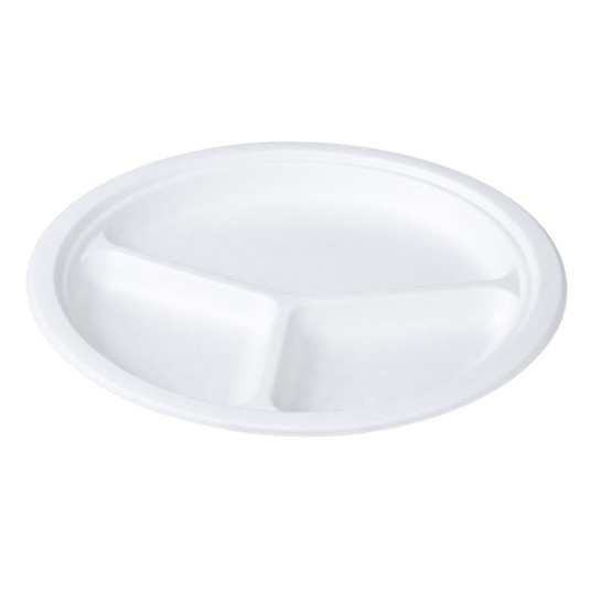 Talerze z trzciny cukrowej - trójdzielne - 26 cm - 50 szt. -zdjęcie numer 1