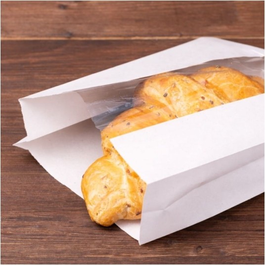 Torebki na pieczywo z okienkiem - fałdowe papierowe - białe - 28 x 15 x 4 cm - 1000 szt. -zdjęcie numer 2