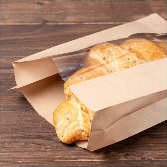 Torebki na pieczywo z okienkiem - fałdowe papierowe - brązowe - 24 x 15 x 7 cm - 1000 szt. -zdjęcie numer 3