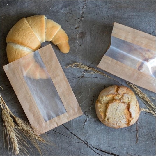 Torebki na pieczywo z okienkiem - fałdowe papierowe - brązowe - 29 x 15 x 6 cm - 1000 szt. -zdjęcie numer 2