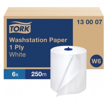 Czyściwo papierowe Tork 130007 - białe - 250 m - 6 rolek - system W6