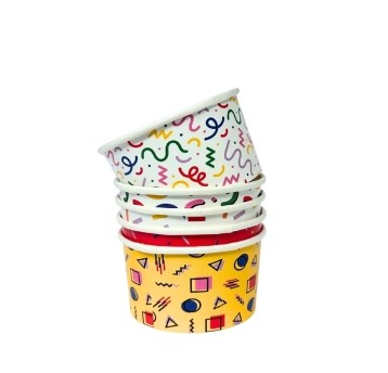 Kubeczki papierowe na lody i desery - Memphis mix kolorów - 160 ml