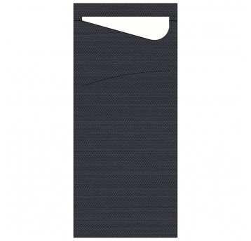 Poszetki Duni Sacchetto® z serwetką Tissue - 8,5 x 19 cm - Czarne - 100 szt