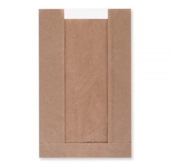Torebki na pieczywo z okienkiem - fałdowe papierowe - brązowe - 24 x 15 x 7 cm - 1000 szt.